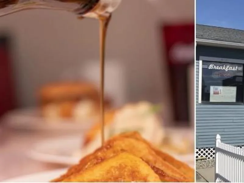 Syrup being poured over French toast at Brant Rock HOP